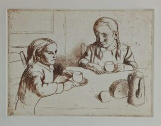 Twee meisjes aan een tafel - anoniem