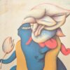 blauwe figuur met twee figuren hoofd lithografie van Reme Jörg
