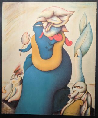 blauwe figuur met twee figuren full lithografie van Reme Jörg