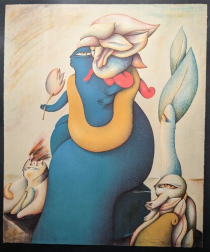 blauwe figuur met twee figuren full lithografie van Reme Jörg