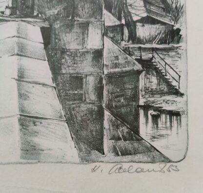 karelsbrug Praag Lithografie signatuur onleesbaar