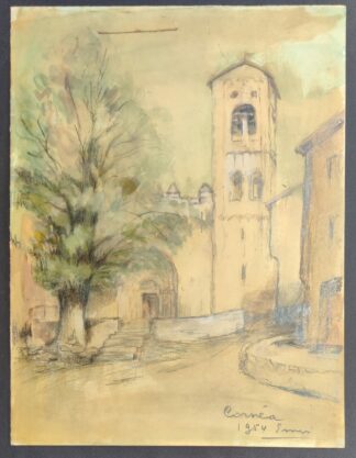 Aquarel Emil Cornea dorpsgezicht