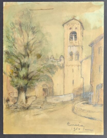 Aquarel Emil Cornea dorpsgezicht