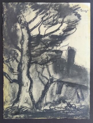 Gabriël De Pauw houtskool tekening boerderij boom