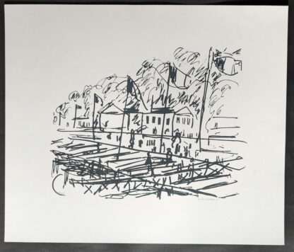 onkbende lithografie dorpsgezicht