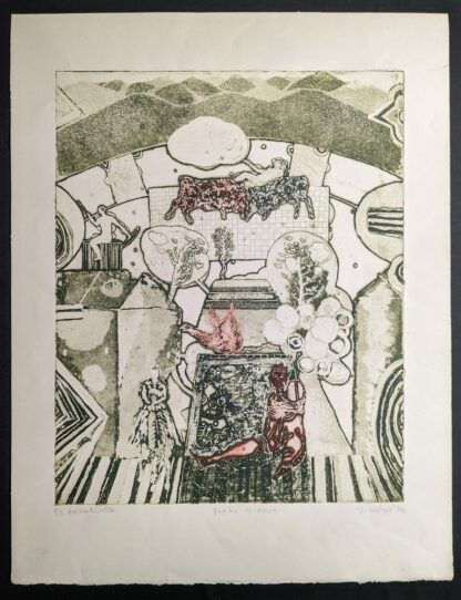 Groene surrealistische aquatint (1976) - onleesbaar - Afbeelding 2